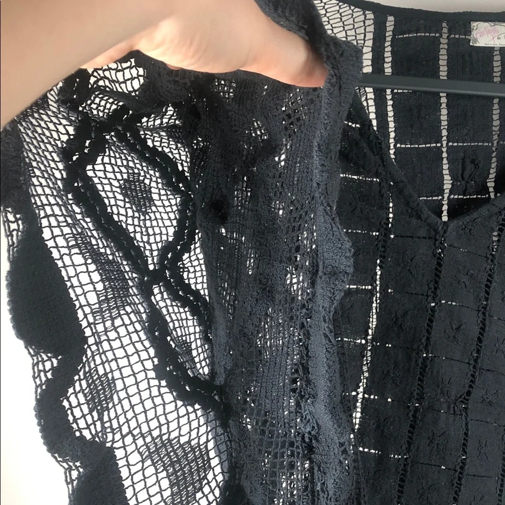 Free People Boho Festival Open‎ Crochet Kimono in Black